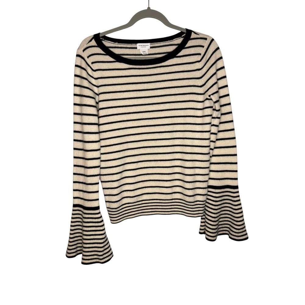 Club Monaco Portuna Stripe Ivory Navy Cashmere Sweater Size Medium